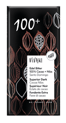 Dark 100+ Chocolate with Cocoa Nibs Vegan Organic 80g