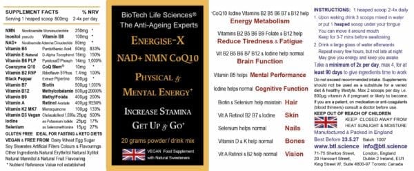 Energise-X NMN NAD+ CoQ10 powder Vit A D3 E K2 B 25 servings - Image 2