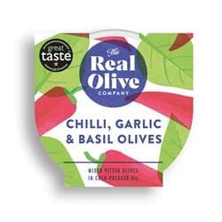 Chilli Garlic and Basil Pitted Olives 160g