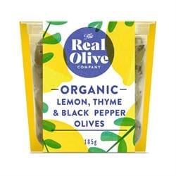 Org Lemon Thyme & Black Pepper Olives in Cold-pressed Oil 150g