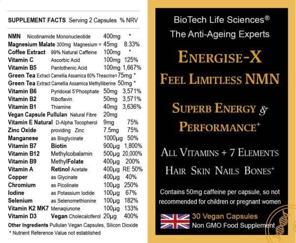 Energise-X Feel Limitless Max Energy No Fatigue 30 caps NMN +Vits - Image 2