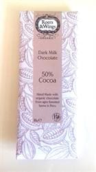 Roots & Wings Organic Dark Milk Chocolate Bar. 50% Cocoa 80g