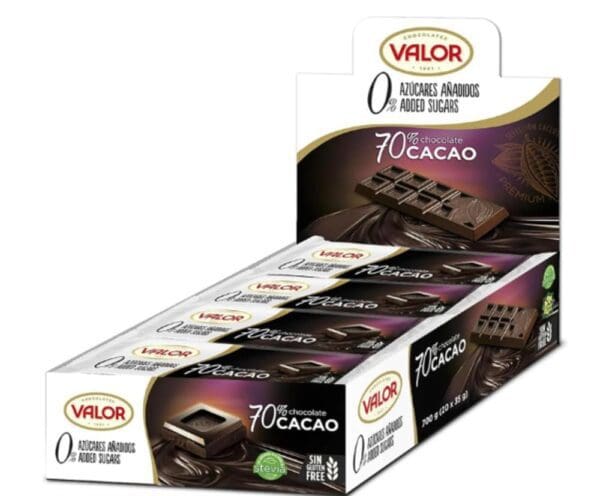 Valor 70% Dark Chocolate Sugar Free CDU 20 x 35g bars - Image 2