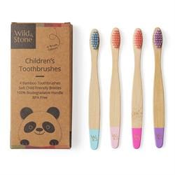 W&S Children's Bamboo Toothbrush - 4 Pack - Candy Colour