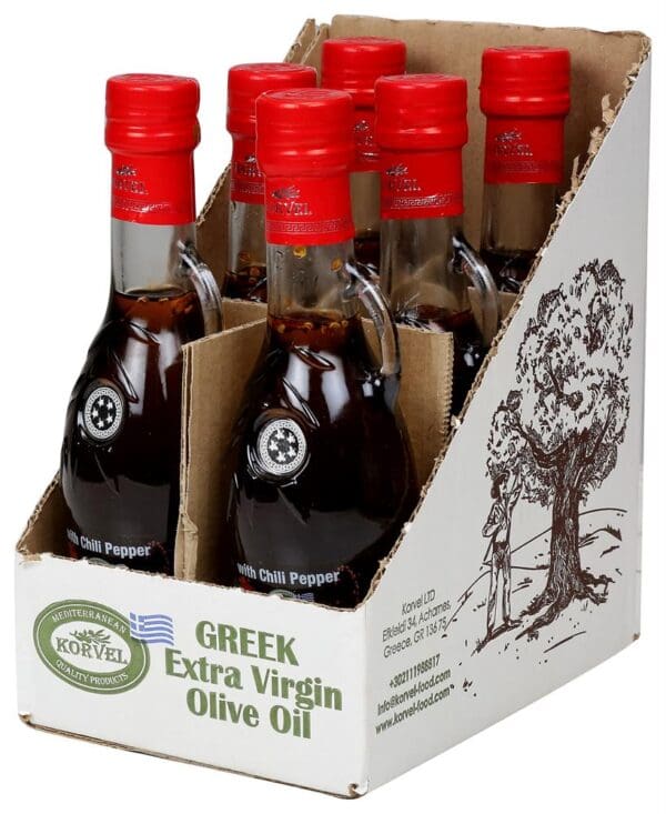 Korvel Greek Extra Virgin Olive Oil with Chili Amphora 250ml - Image 2
