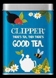 Stylish blue Clipper mini tin holds up to 6 tea bags on the go