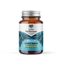 Love Mushrooms Lions Mane + Vit D3 & Zinc 2000mg 60 Capsules
