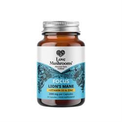 Love Mushrooms Lions Mane + Vit D3 & Zinc 2000mg 30 Capsules